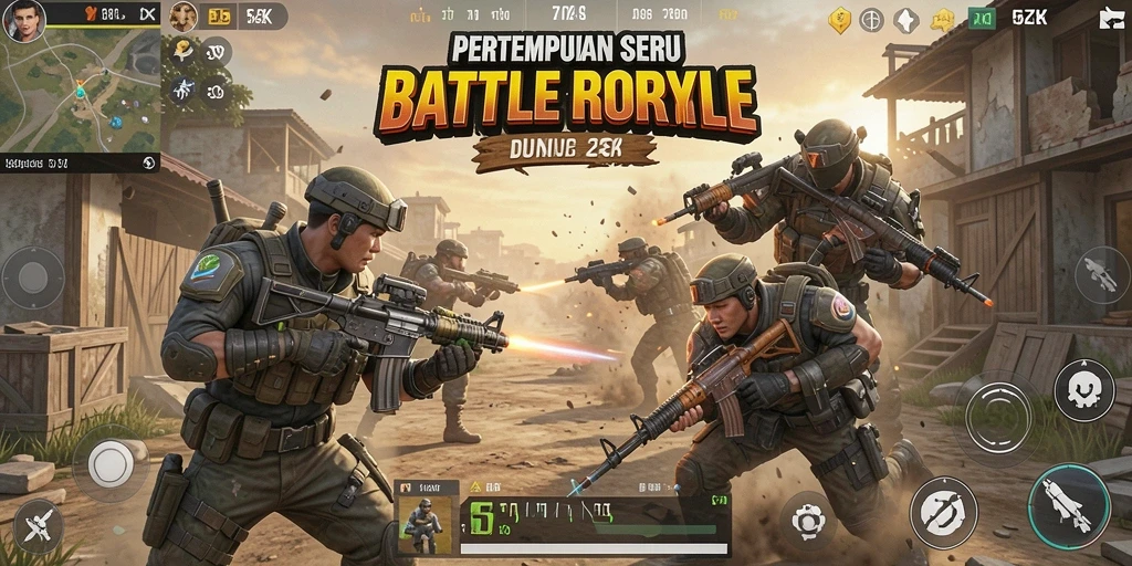 Screenshot utama 5ZK menampilkan aksi intens dalam arena pertempuran.
