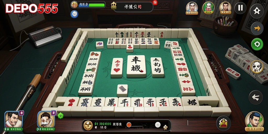Screenshot DEPO555 menunjukkan gameplay Mahjong yang mendebarkan.