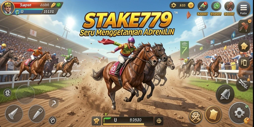 Screenshot menunjukkan aksi balapan seru di STAKE779.